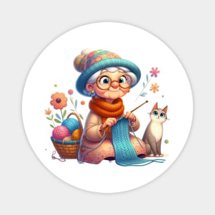 Cute Knitting Granny Magnet